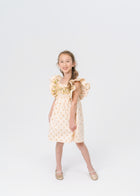 Girls antique marigold floral block print ruffle sleeve dress