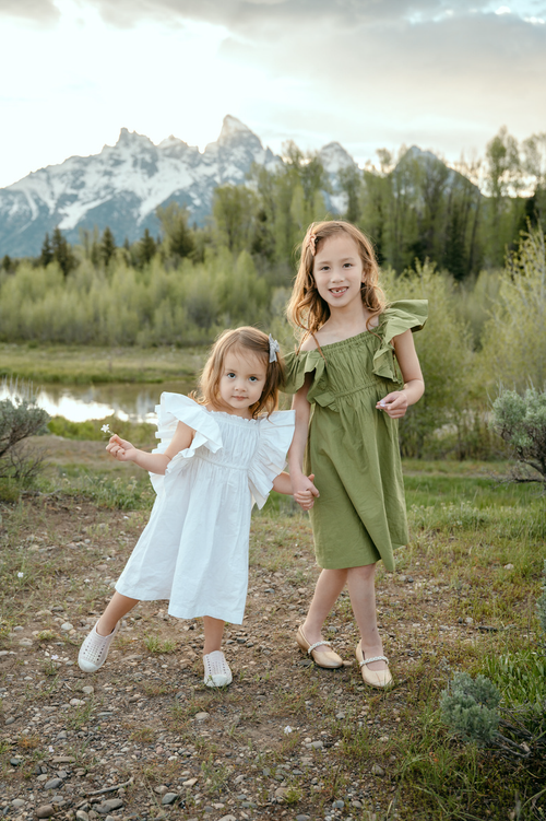 Girls vintage green ruffle dress