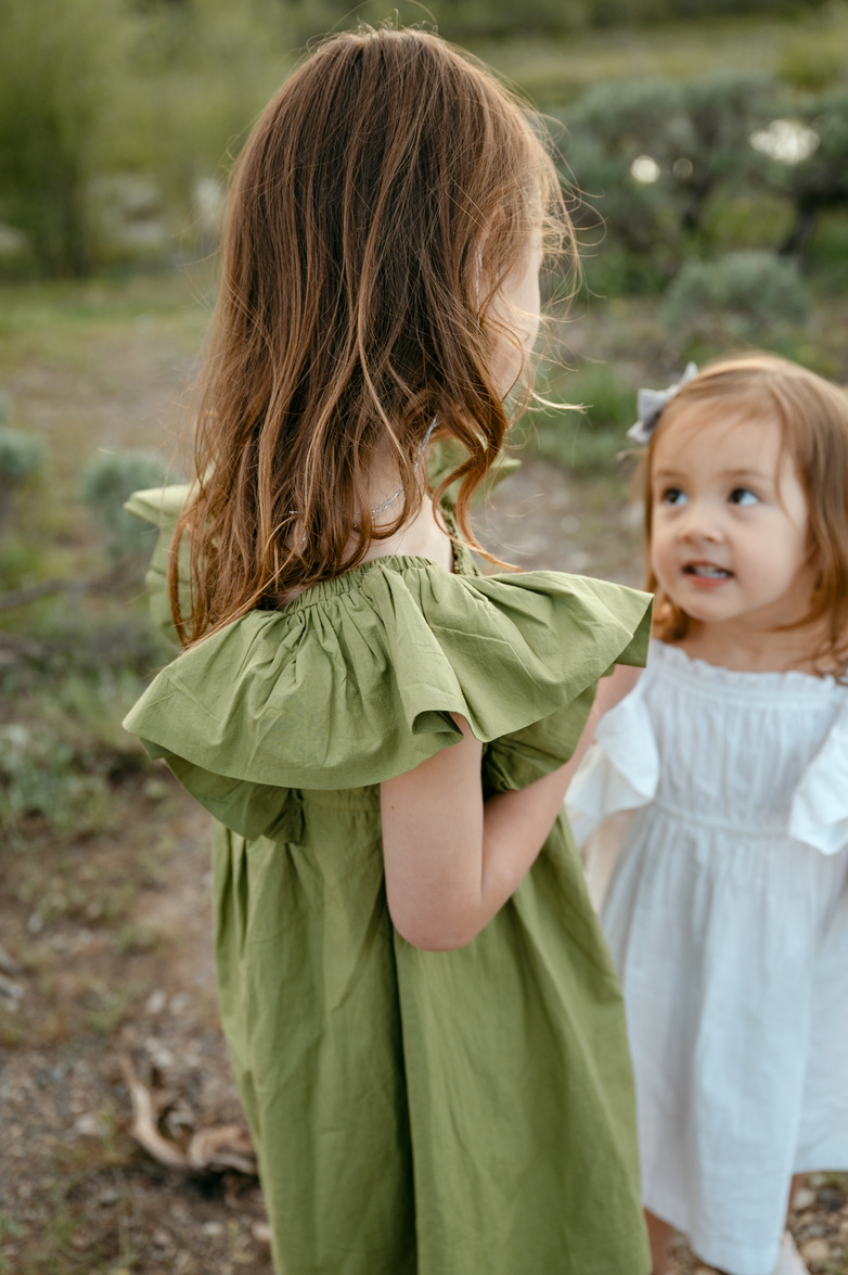Girls vintage green ruffle dress