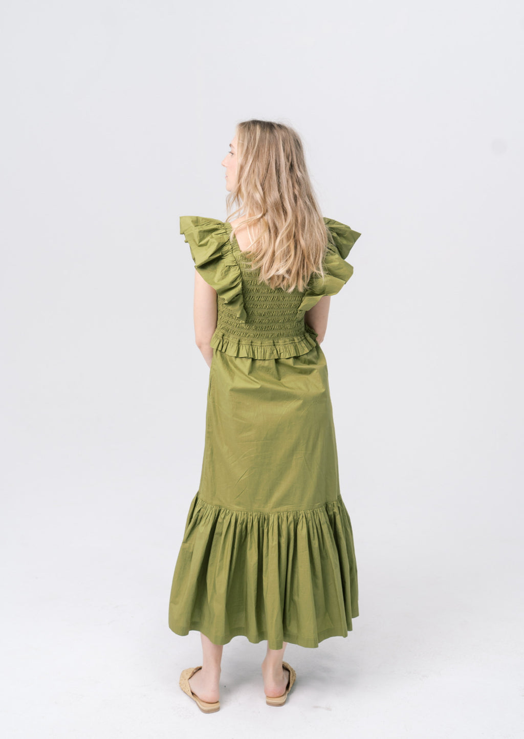 Women’s vintage green ruffle sleeve dress