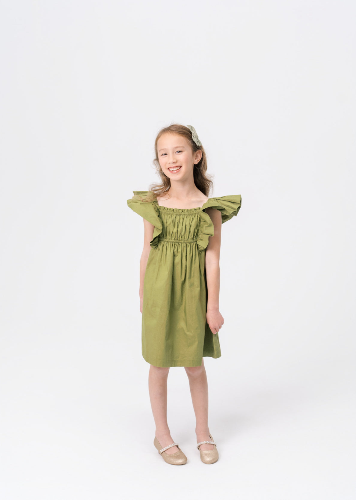 Girls vintage green ruffle dress