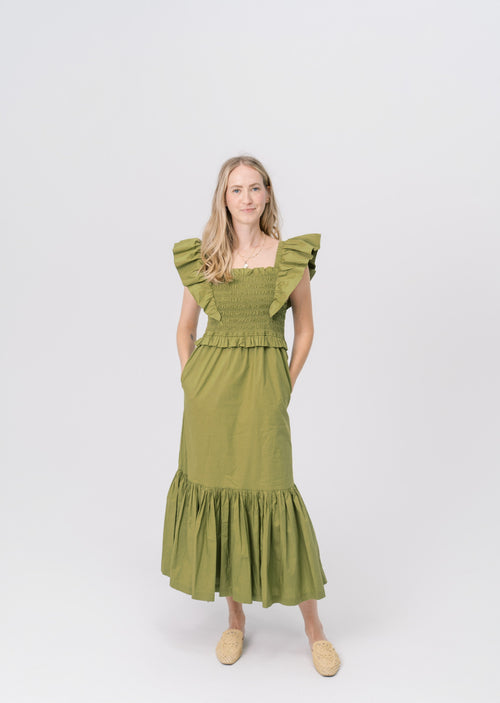Women’s vintage green ruffle sleeve dress