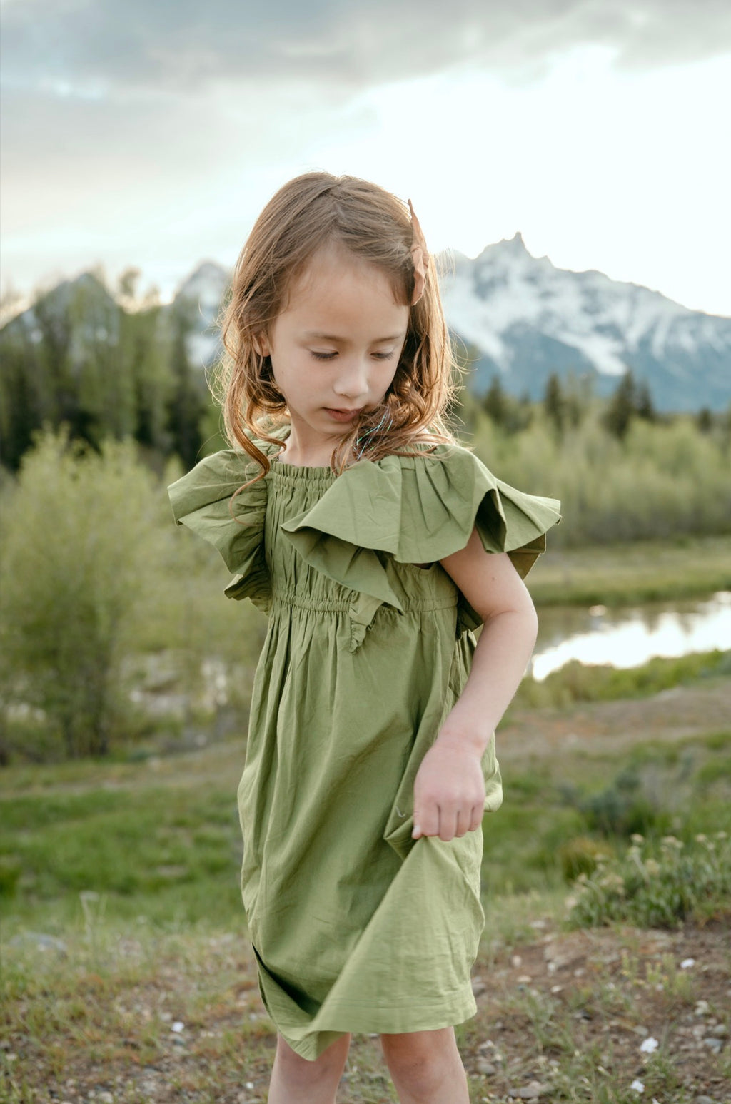 Girls’ Everyday Dress in Soft Moss