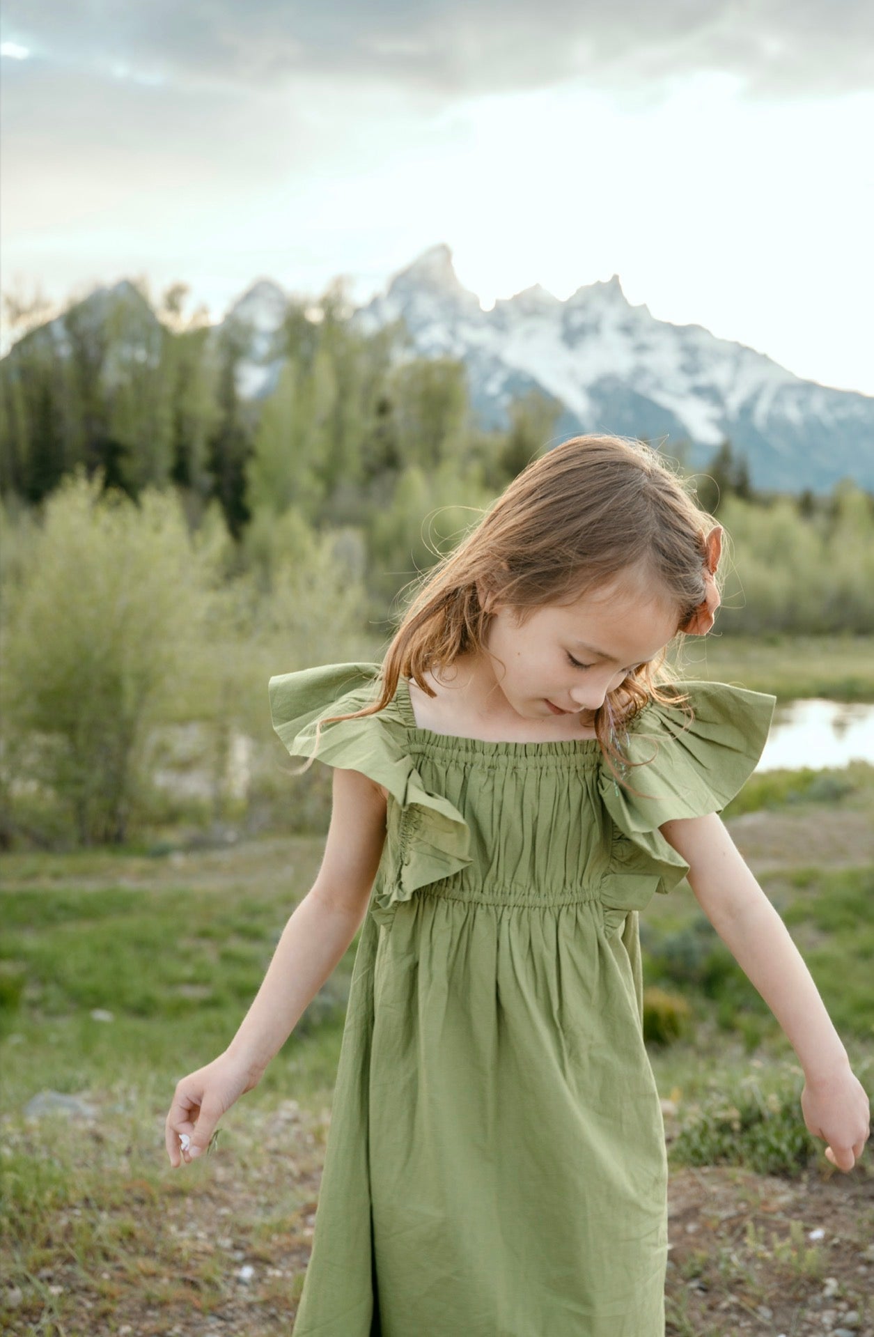 Girls Everyday Dress in Soft Moss 6/7 Girls Everyday Dress in Soft Moss 6/7